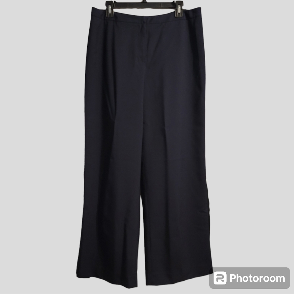 Vtg Talbots Trouser Pants Womens Sz 14 Black Straight Wide-Leg Lining Office